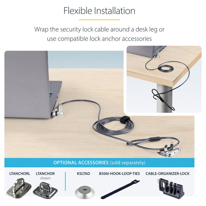 StarTech.com Pack 25 Candados Seguridad Kensington Nano Noble UNIVKA25-LAPTOP-LOCK, Llave, Negro, Cable 2 m, 4 Llaves