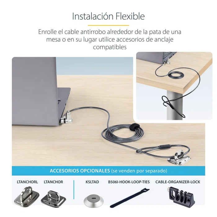StarTech Pack de 25 Candados de Cable Antirrobo Universal 3-en-1, 2 m, Negro