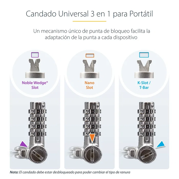 StarTech Pack de 25 Candados de Cable Antirrobo Universal 3-en-1, 2 m, Negro