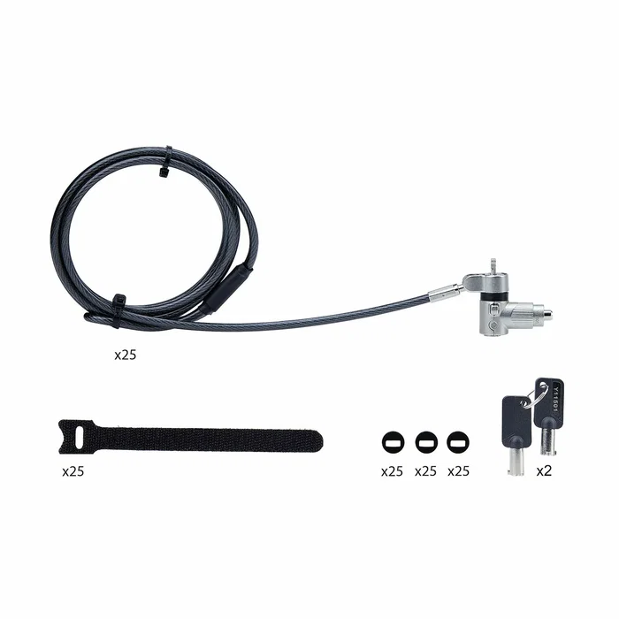 StarTech Pack de 25 Candados de Cable Antirrobo Universal 3-en-1, 2 m, Negro