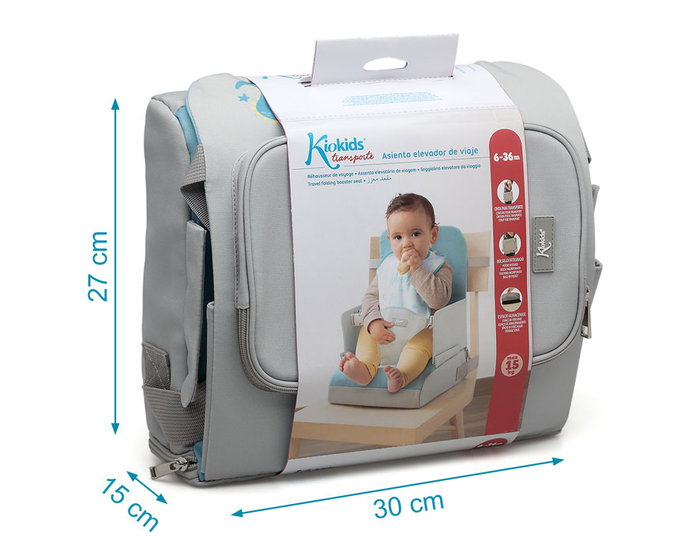 KioKids Trona de Viaje Dinosaurio Azul para Bebé, Accesorio Portátil y Seguro, 6-36 Meses