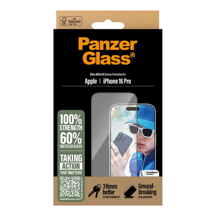 PanzerGlass iPhone 16 Pro UWF Protector de Pantalla para iPhone 16 Pro Ultra-Wide Fit Resistente a Rayones y Golpes Transparente Vidrio Templado