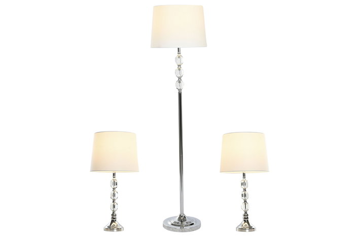DKD Home Decor Lámpara de Pie Moderna Plateado Blanco 35x150x35 cm Set 3 Piezas Cristal Metal Algodón