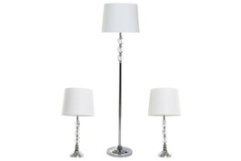 DKD Home Decor Lámpara de Pie Moderna Plateado Blanco 35x150x35 cm Set 3 Piezas Cristal Metal Algodón