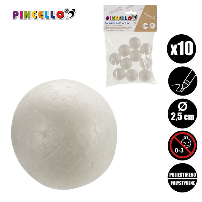 Pincello Juego 10 Bolas Poliestileno 2.5 cm para Manualidades (Set de 48)
