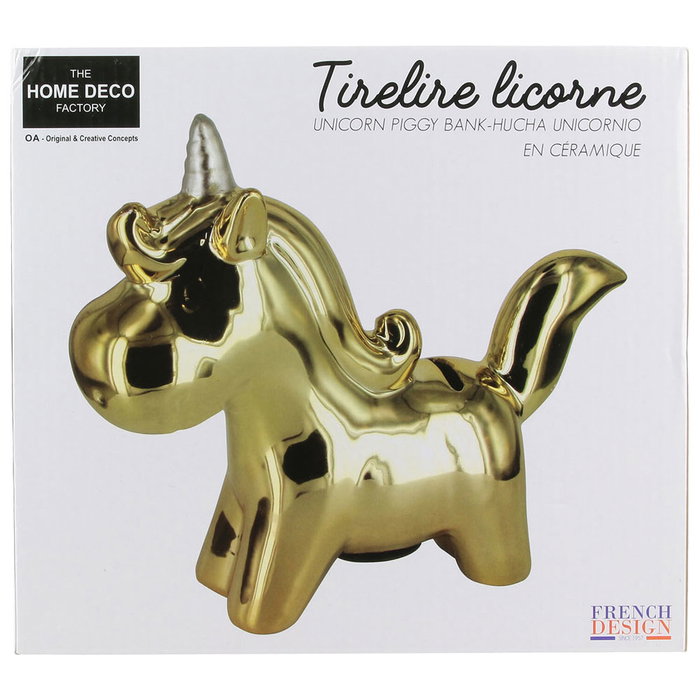 Home Deco Factory Hucha Unicornio Colección Licorne Colores Surtidos 21,5x6,5 cm Hucha Original Regalo Decoración