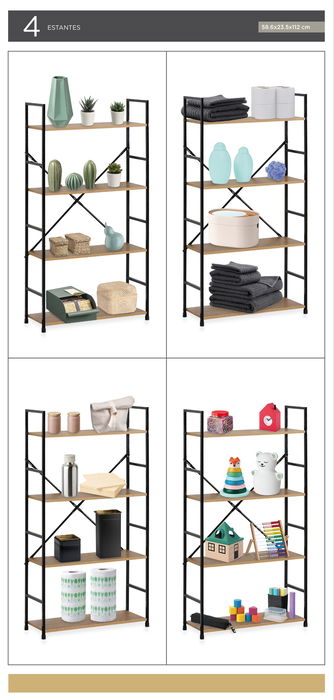 Confortime Estanteria 4 Niveles Metal-Madera Negra 112 cm x 23 cm x 5 cm (2 Unidades) Confortime Estanteria 4 Niveles Metal-Madera Negra 112 cm x 23 cm x 5 cm (2 Unidades)