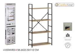 Confortime Estanteria 4 Niveles Metal-Madera Negra 112 cm x 23 cm x 5 cm (2 Unidades)