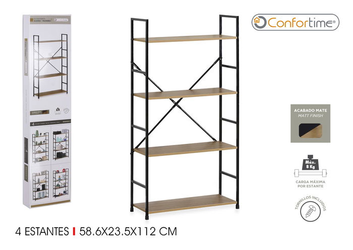 Confortime Estanteria 4 Niveles Metal-Madera Negra 112 cm x 23 cm x 5 cm (2 Unidades) Confortime Estanteria 4 Niveles Metal-Madera Negra 112 cm x 23 cm x 5 cm (2 Unidades)