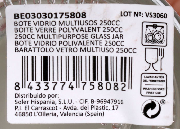 Mediterraneo Bote Vidrio Multiusos 250 cc con Dimensiones 6.6 cm (Ancho) x 8.3 cm (Alto) x 6.5 cm (Largo) (24 Unidades)