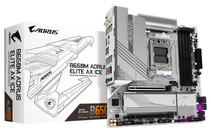 Gigabyte B650M AORUS ELITE AX ICE, Micro ATX, Blanco Gigabyte B650M AORUS ELITE AX ICE, Micro ATX, Blanco