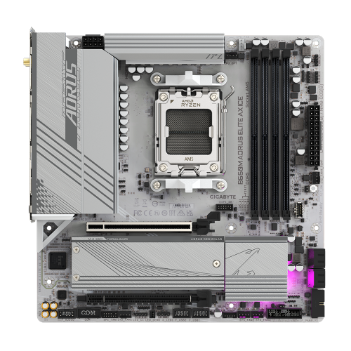 Gigabyte Placa base B650M AORUS ELITE AX ICE para AMD Ryzen serie 9000, DDR5, Micro ATX, WiFi 6E, LAN 2.5 GbE