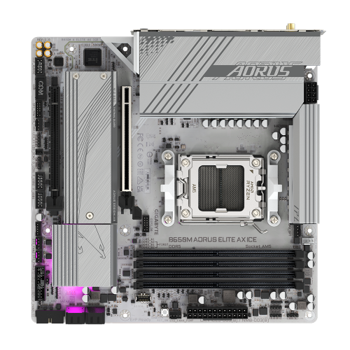Gigabyte Placa base B650M AORUS ELITE AX ICE para AMD Ryzen serie 9000, DDR5, Micro ATX, WiFi 6E, LAN 2.5 GbE