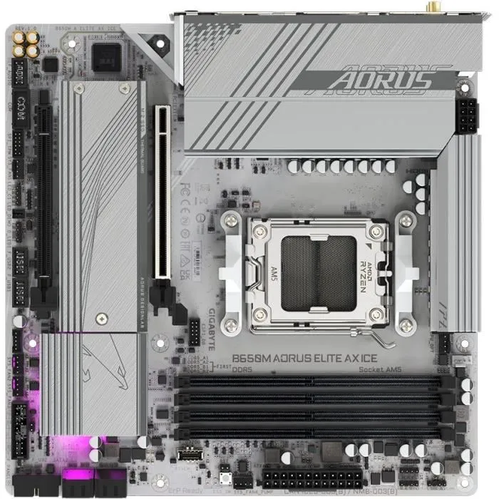 Gigabyte GIG1701566199688 Placa Base B650M AORUS ELITE AX ICE Micro ATX Wi-Fi 6E DDR5 hasta 8000 MHz