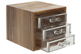 DKD Home Decor Organizador Basicos Natural Transparente Acacia Ps 13 x 11.6 x 14 cm (2 Unidades)