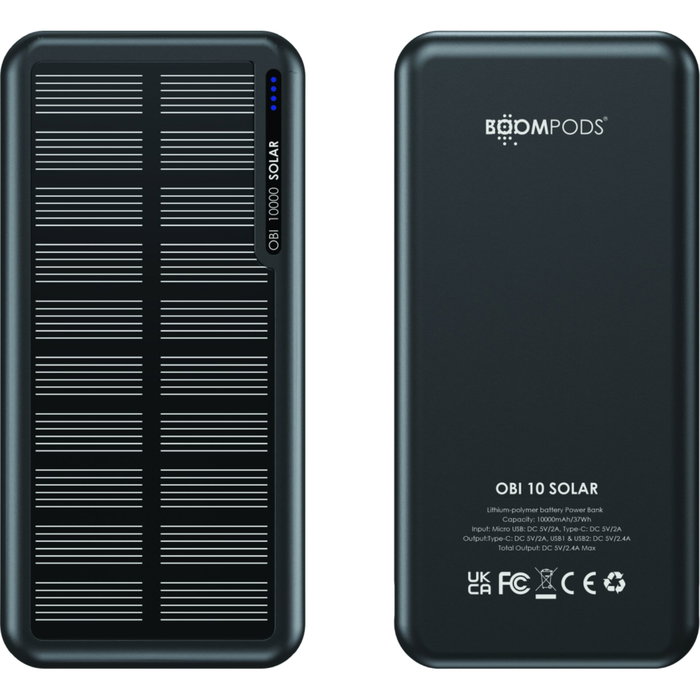 Boompods Obi 10,000mAh Solar Powerbank - Negro