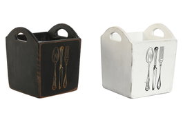 DKD Home Decor Set de 2 Cuberteros de Abeto con Asa, 15x15x18 cm