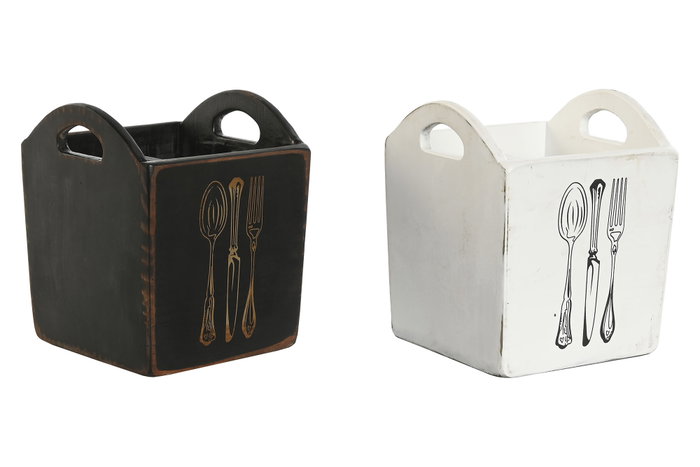 DKD Home Decor Set de 2 Cuberteros de Abeto con Asa, 15x15x18 cm DKD Home Decor Set de 2 Cuberteros de Abeto con Asa, 15x15x18 cm