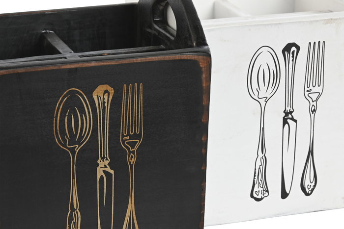 DKD Home Decor Set de 2 Cuberteros de Abeto con Asa, 15x15x18 cm DKD Home Decor Set de 2 Cuberteros de Abeto con Asa, 15x15x18 cm