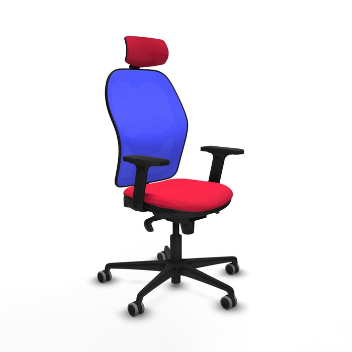 PIQUERAS Y CRESPO Silla de oficina Jorquera con mecanismo sincro, tela roja y malla azul PIQUERAS Y CRESPO Silla de oficina Jorquera con mecanismo sincro, tela roja y malla azul
