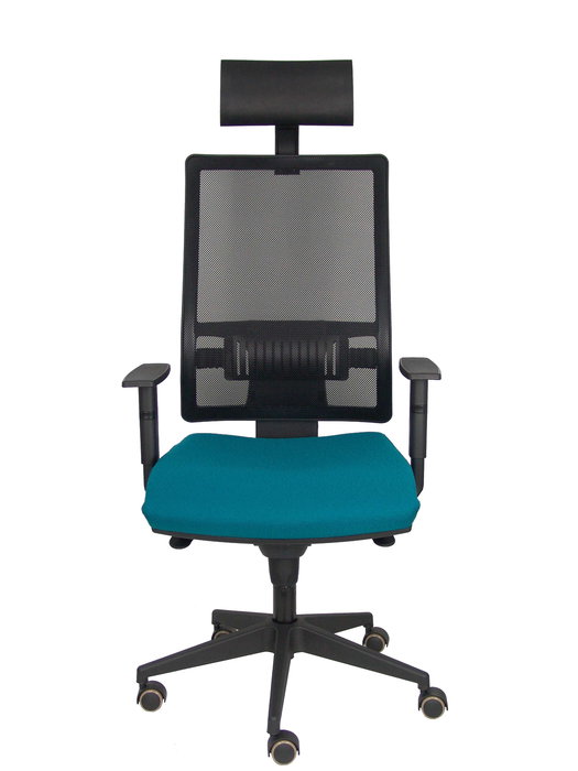Silla de oficina Horna con mecanismo Sincro tapizada con Tela color Verde petróleo y malla color Negro. Equipada con lumbar 1D, Brazos 1D, Cabecero Fijo y Ruedas de parqué Silla de oficina Horna con mecanismo Sincro tapizada con Tela color Verde petróleo y malla color Negro. Equipada con lumbar 1D, Brazos 1D, Cabecero Fijo y Ruedas de parqué