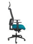 Silla de oficina Horna con mecanismo Sincro tapizada con Tela color Verde petróleo y malla color Negro. Equipada con lumbar 1D, Brazos 1D, Cabecero Fijo y Ruedas de parqué