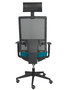Silla de oficina Horna con mecanismo Sincro tapizada con Tela color Verde petróleo y malla color Negro. Equipada con lumbar 1D, Brazos 1D, Cabecero Fijo y Ruedas de parqué
