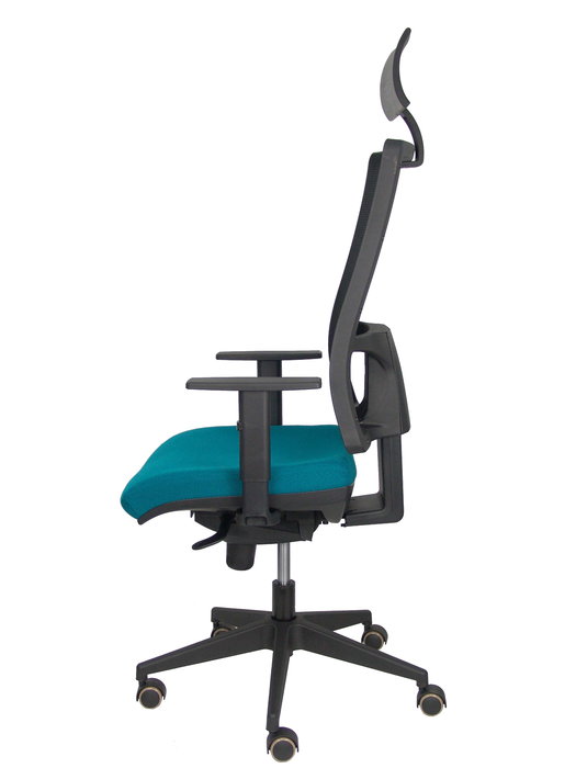 Silla de oficina Horna con mecanismo Sincro tapizada con Tela color Verde petróleo y malla color Negro. Equipada con lumbar 1D, Brazos 1D, Cabecero Fijo y Ruedas de parqué Silla de oficina Horna con mecanismo Sincro tapizada con Tela color Verde petróleo y malla color Negro. Equipada con lumbar 1D, Brazos 1D, Cabecero Fijo y Ruedas de parqué