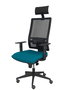 Silla de oficina Horna con mecanismo Sincro tapizada con Tela color Verde petróleo y malla color Negro. Equipada con lumbar 1D, Brazos 1D, Cabecero Fijo y Ruedas de parqué