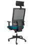 Silla de oficina Horna con mecanismo Sincro tapizada con Tela color Verde petróleo y malla color Negro. Equipada con lumbar 1D, Brazos 1D, Cabecero Fijo y Ruedas de parqué