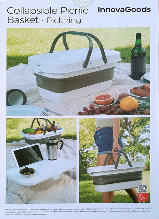 Inde Cesta de Picnic Plegable con Tapa-Mesa Pickning I 46 cm x 29 cm x 9 cm (4 Unidades)