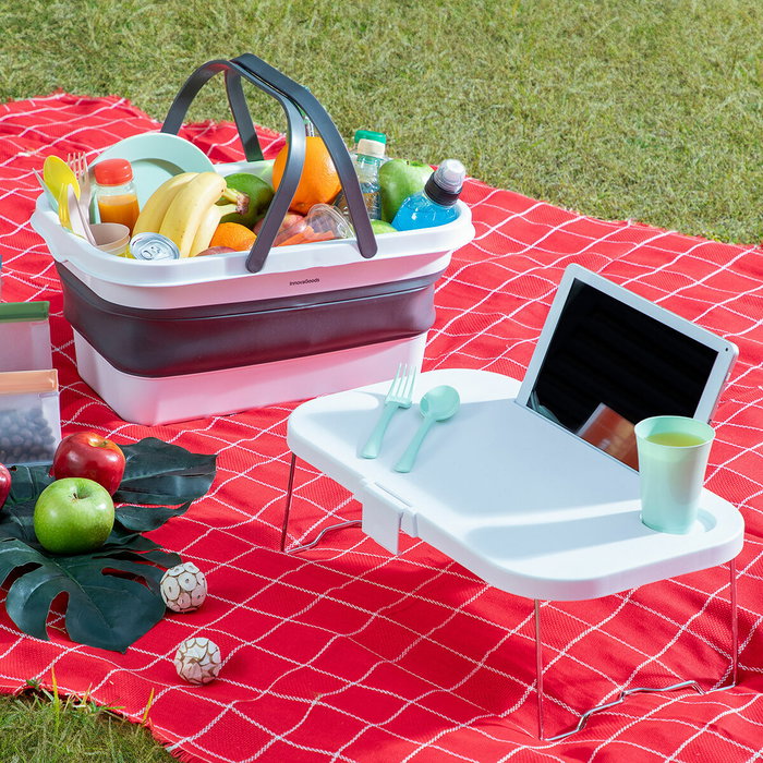 Inde Cesta de Picnic Plegable con Tapa-Mesa Pickning I 46 cm x 29 cm x 9 cm (4 Unidades)