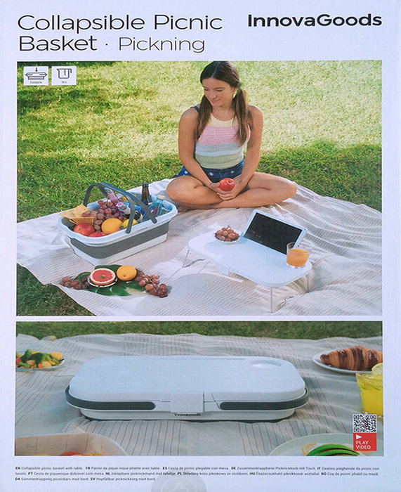 Inde Cesta de Picnic Plegable con Tapa-Mesa Pickning I 46 cm x 29 cm x 9 cm (4 Unidades)
