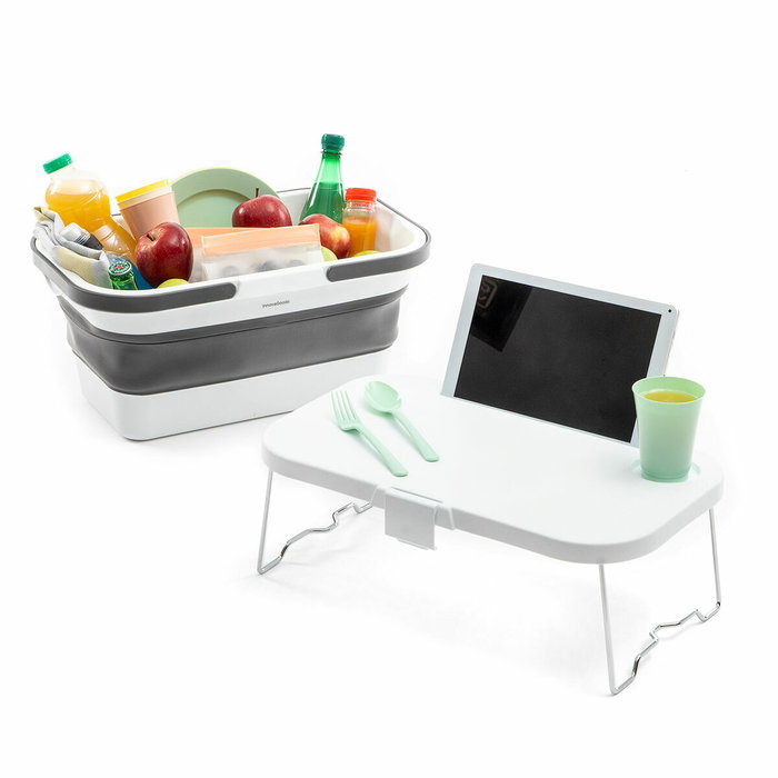 Inde Cesta de Picnic Plegable con Tapa-Mesa Pickning I 46 cm x 29 cm x 9 cm (4 Unidades)