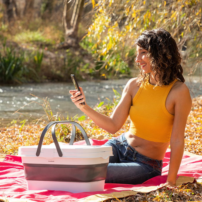 Inde Cesta de Picnic Plegable con Tapa-Mesa Pickning I 46 cm x 29 cm x 9 cm (4 Unidades)