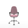 Silla de oficina Algarra con mecanismo Contacto permanente básico tapizada con Tela color Rosa. Equipada con Base cromada, Brazos fijosy Topes