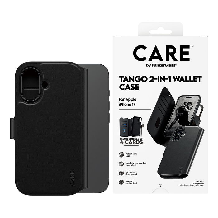PanzerGlass CARE Feature Case Tango 2in1 Wallet MagSafe iPhone 17 Funda Negro