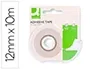 Q-connect Cinta Adhesiva Doble Cara Transparente 10 m x 12 mm en Portarrollos, para Fotos, Maquetas y Manualidades