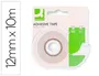 Q-connect Cinta Adhesiva Doble Cara Transparente 10 m x 12 mm en Portarrollos, para Fotos, Maquetas y Manualidades