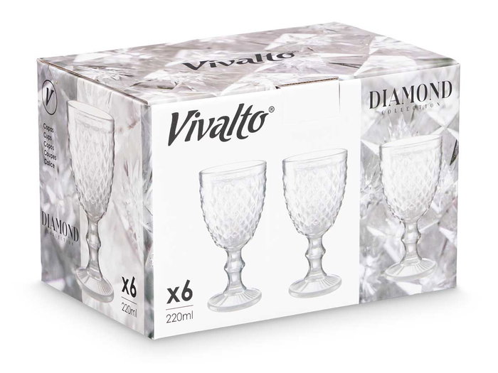 Vivalto Copa Diamante Transparente de Vidrio 260 ml para Agua o Cóctel - 15.5 cm de Alto (Set de 24)