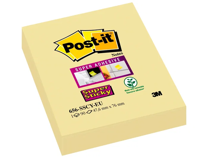 Post-it Bloc de Notas Adhesivas Super Sticky 51x78 mm con 90 Hojas Amarillo Canario