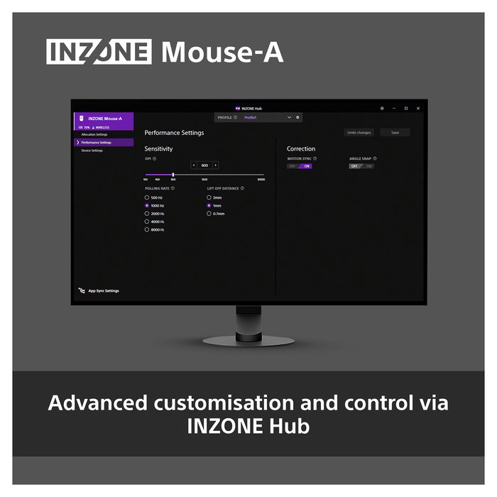 Sony INZONE Mouse-A Ratón Gaming Inalámbrico Óptico 30000 DPI RF 2.4GHz USB-C Negro para Diestros