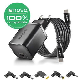 NGS Cargador GaN 65W USB-C para Lenovo con Cable y 5 Conectores, Negro