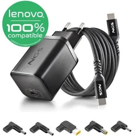 NGS BUD65W-L Cargador GaN USB-C 65W PD - Cargador Rápido Ultracompacto para Portátil Lenovo con Cable USB-C 1.5m y 5 Conectores DC (Kit Completo de Recarga) NGS BUD65W-L Cargador GaN USB-C 65W PD - Cargador Rápido Ultracompacto para Portátil Lenovo con Cable USB-C 1.5m y 5 Conectores DC (Kit Completo de Recarga)
