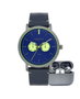 Watxandco RELOJ12_44 con correa de cuero azul y esfera verde