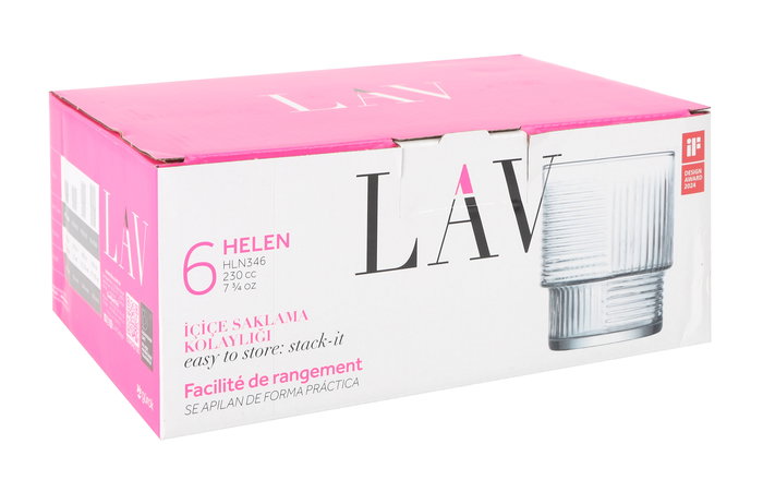 LAV Set 6 Vasos 230 cc Helen 7x7x8.5 cm (8 Cajas)
