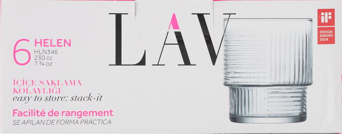 LAV Set 6 Vasos 230 cc Helen 7x7x8.5 cm (8 Cajas)