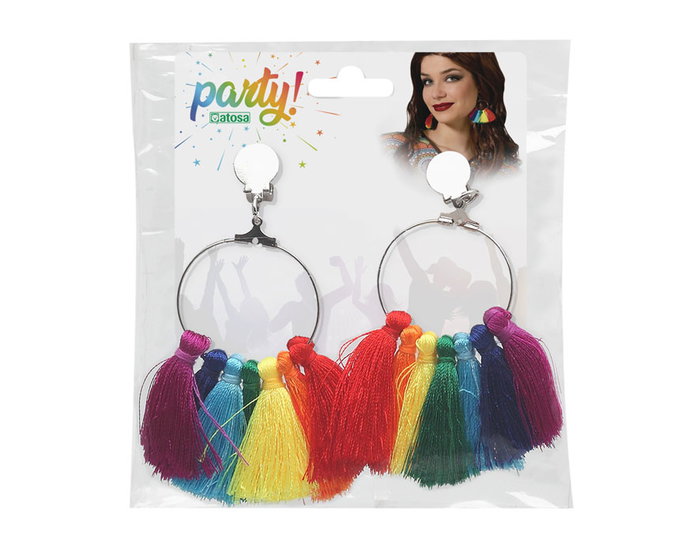 Pendientes Aro Flecos Multicolor Mujer Adulto para Looks Boho, Festivales de Verano y Disfraces Hippies Pendientes Aro Flecos Multicolor Mujer Adulto para Looks Boho, Festivales de Verano y Disfraces Hippies