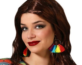 Atosa BOHO Pendientes Aros con Flecos Multicolor para Mujer
