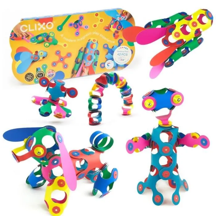 Gipsy Toys CLIXO Rainbow Pack Juego de Construcción Magnético Ecológico - 42 Piezas - A Partir de 4 Años